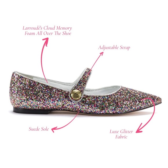 Larroude Carroline Flat Glitter Mary Jane Party Pointed Toe DEFECT Sz 7.5 - Picture 3 of 15